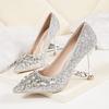 Wholesale Sexy Glittering Rhinestone Shoes Nightclub Show Thin Sequins Women's Single Shoes Sequined Pointed High Heel Sandals