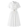 Qiusuiyiren Women's Polo Collar Short Sleeve A-Line Shirt Dress