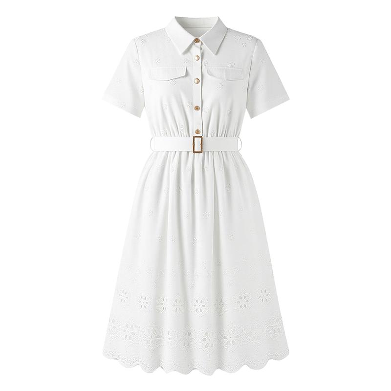 Qiusuiyiren Women s Polo Collar Short Sleeve A-Line Shirt Dress XL