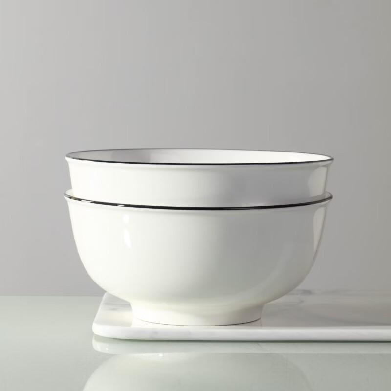 Jingdezhen Underglaze Ceramic Soup Bowls - 8-inch, Black Line (Set of 2)