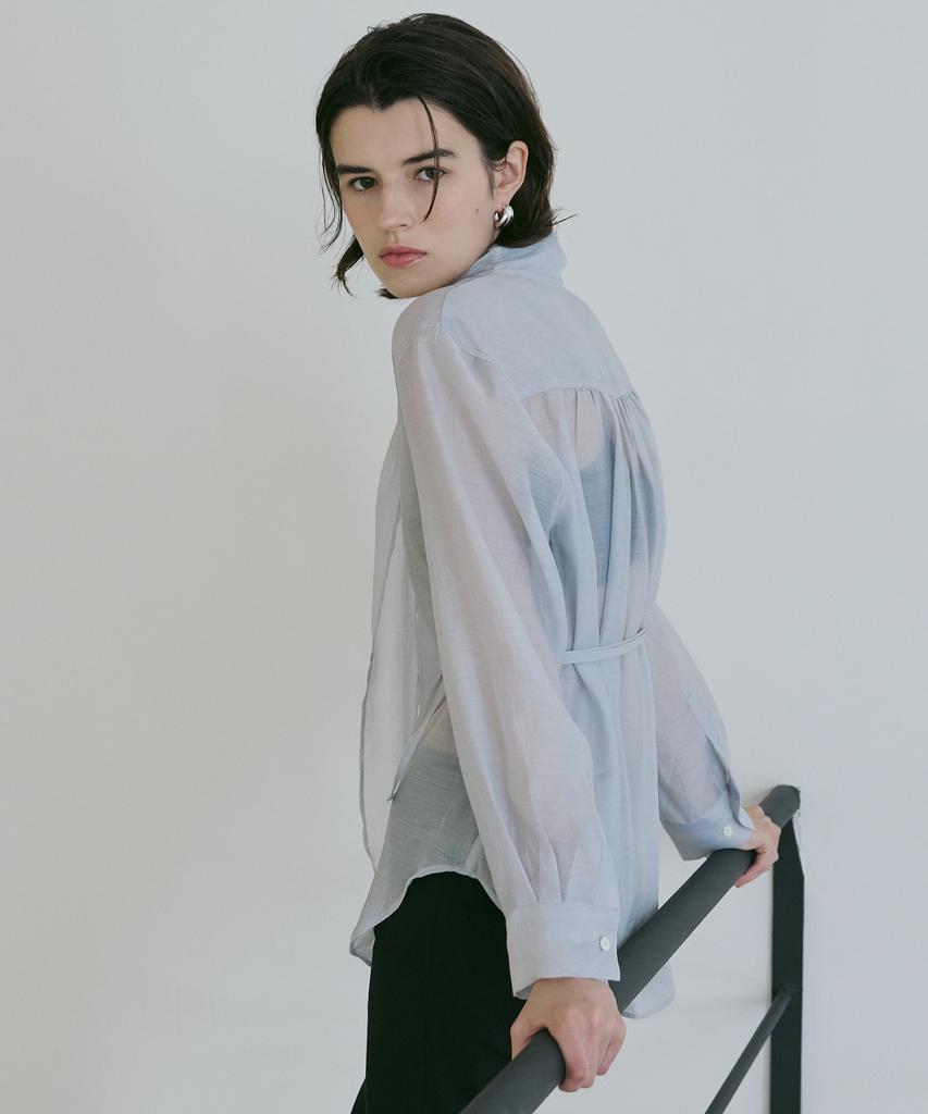 Baillie Draped Scarf Sheer Blouse (Blue)