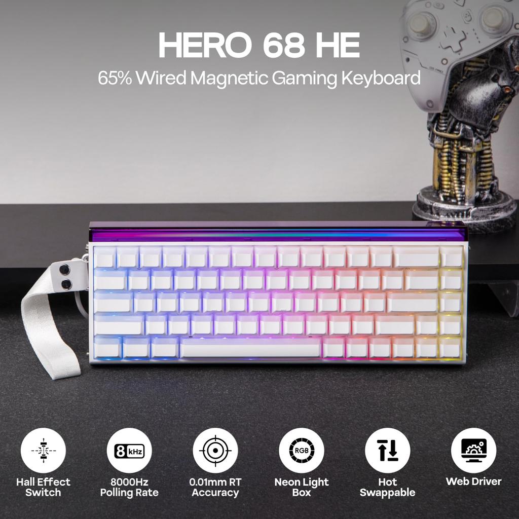 EPOMAKER Aula Hero68 HE Kabelgebundene Magnetische Gaming-Tastatur mit Einstellbarem Rapid Hall Effect 8kHz Sound RGB Box Hintergrundbeleuchtung 0.01mm Auslösung, Schalter,