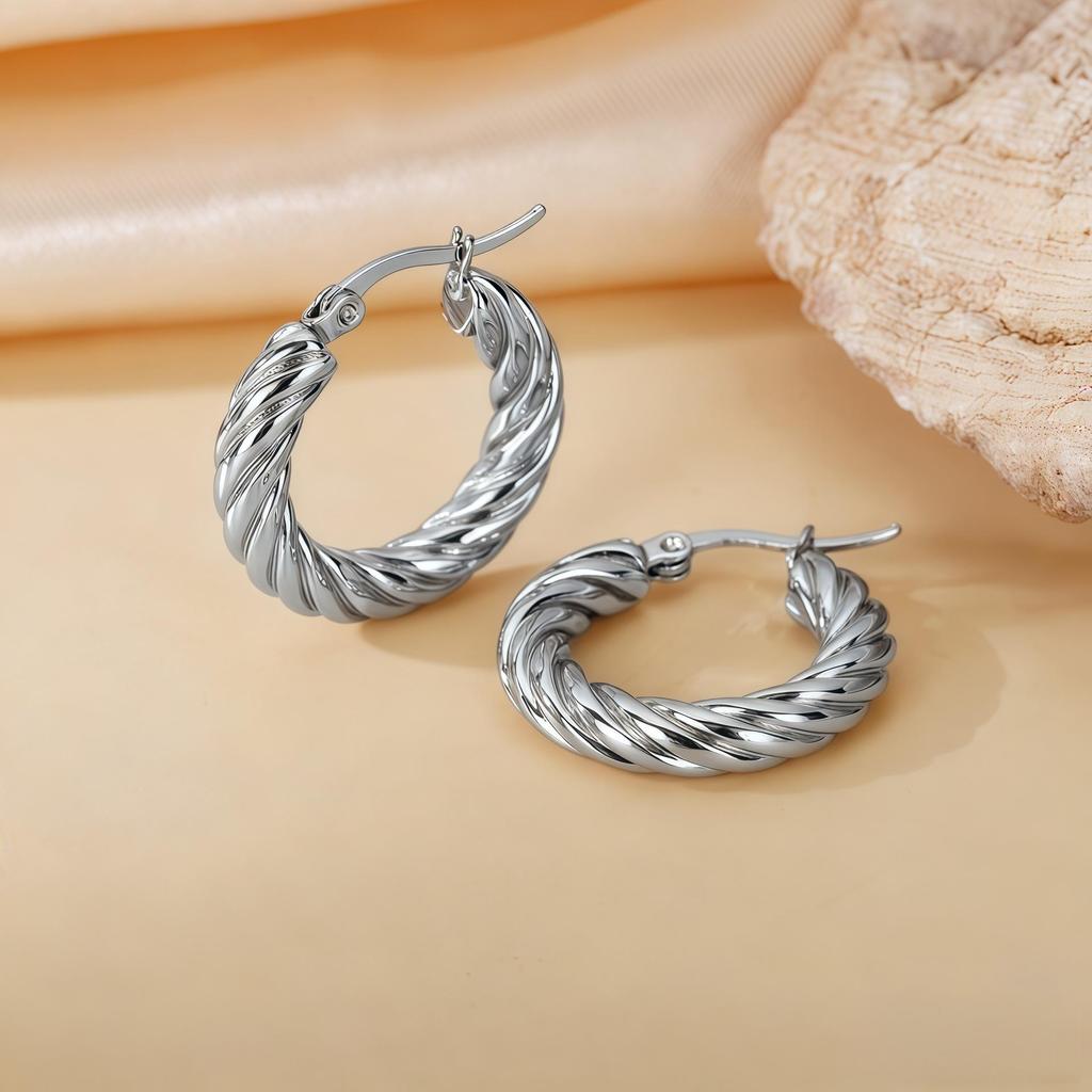 2025 New Style Twisted Titanium Circle Earrings for Women - Low MOQ, Mixed Batch, Dropshipping, Sample Orders Available