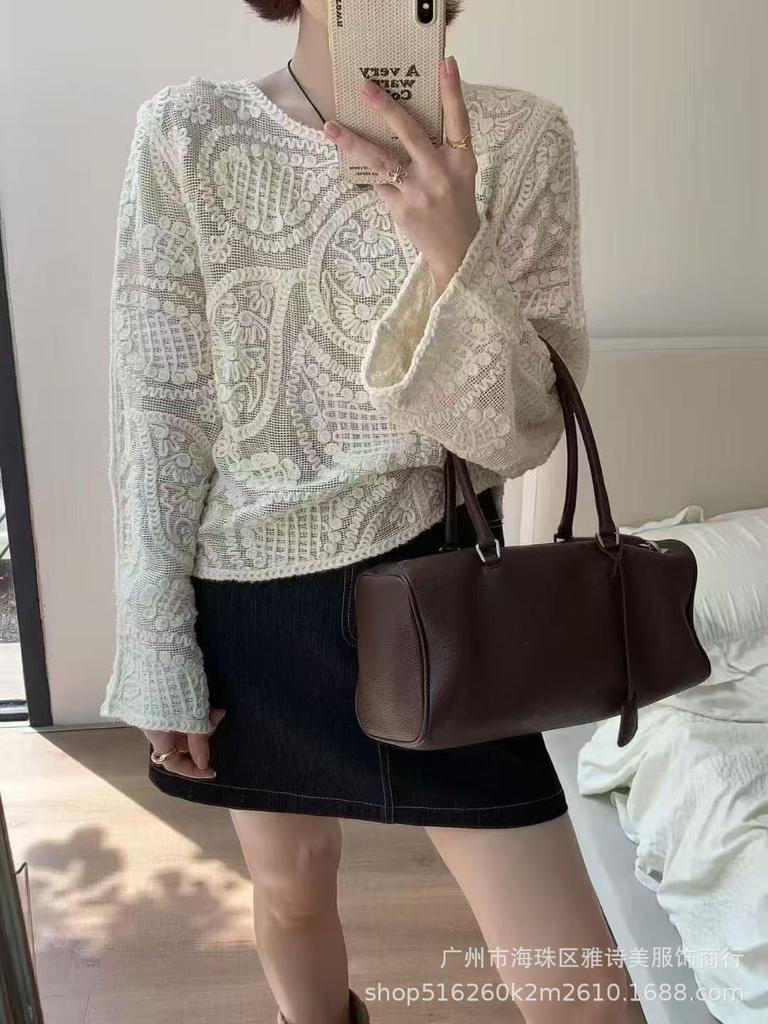Fashion loose and thin hollow crochet knitted sweater women's new foreign style unique chic cardigan long-sleeved top