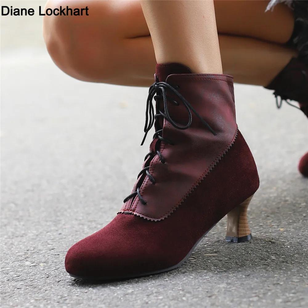 Autumn New Lace Up Ladies High Heel Shoes Strange Steampunk Boot Victorian Ankle Boots Women Round Toe Side Zip Short Boots