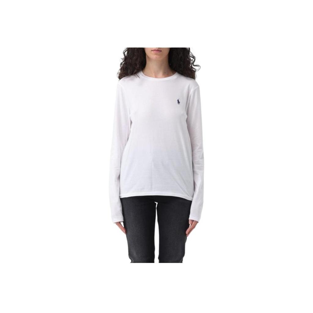 Polo Ralph Lauren Logotipo Bordado Gola Redonda Manga Comprida Camiseta Mulher Camisetas Branco 211898699-001