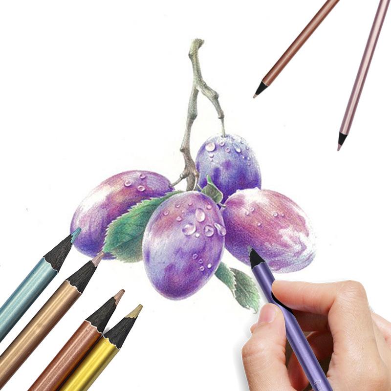 12 Stück Metallic-Buntstifte, Zeichenstift, Skizzierstift, Malstift, Buntstifte, Künstlerbedarf, Schulbedarf für Künstler