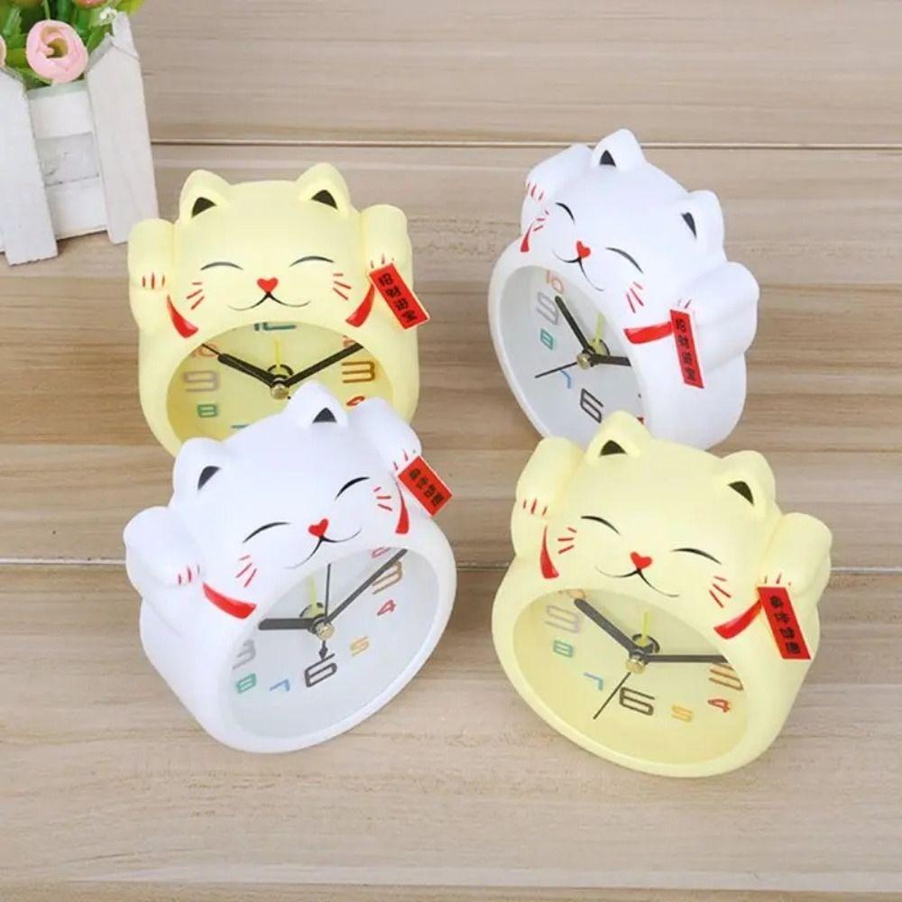 Creative Lucky Cat Alarm Clock White Table Clock Feng Shui Figure Clock Kids Alarm Clock  Kids