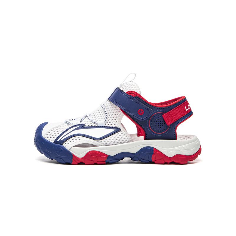 Li Ning Kids Sports Lifestyle Synthetic Leather Comfortable Versatile Soft Sole Sandals Kids Sandals Standard-White Graphite-Blue YKUU044-3