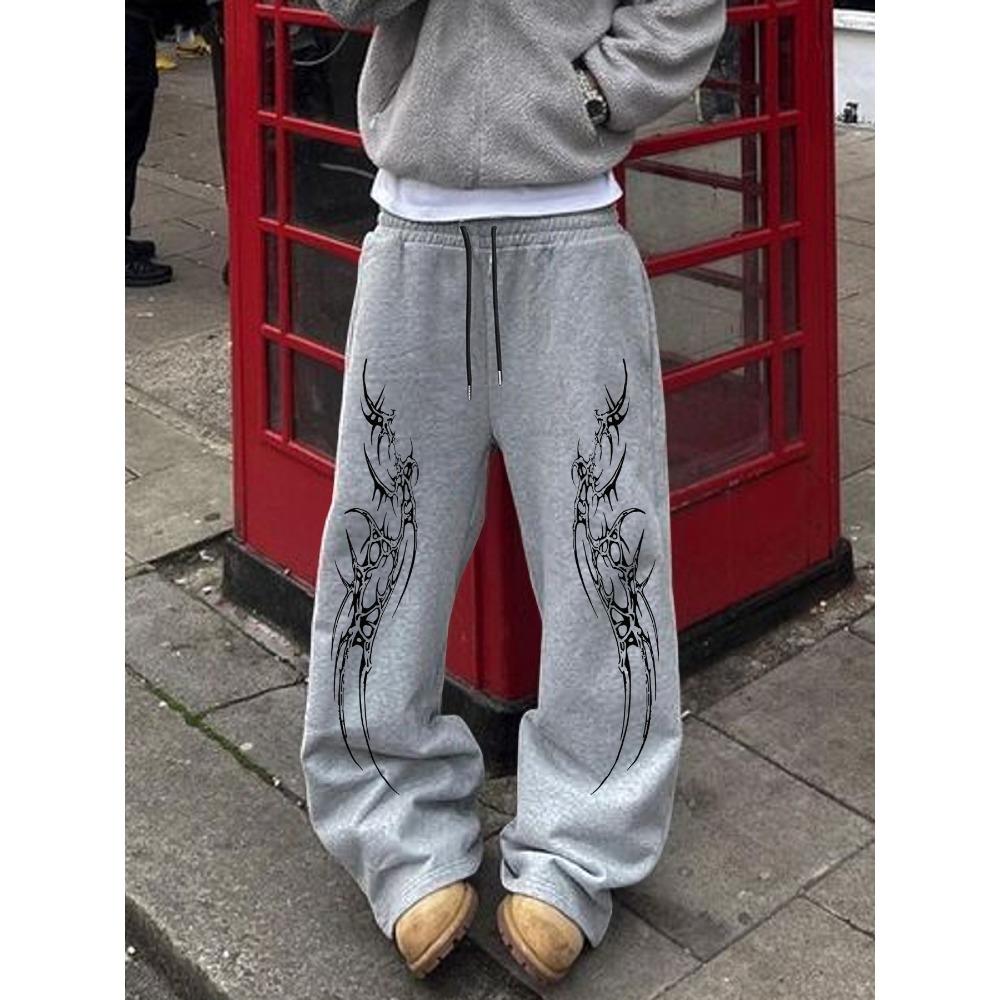 Street Casual Straight Leg Pants with Thorn Totem Print Loose Sports Pants Daily Wide Leg Pants European and American Style Hip Hop Youth