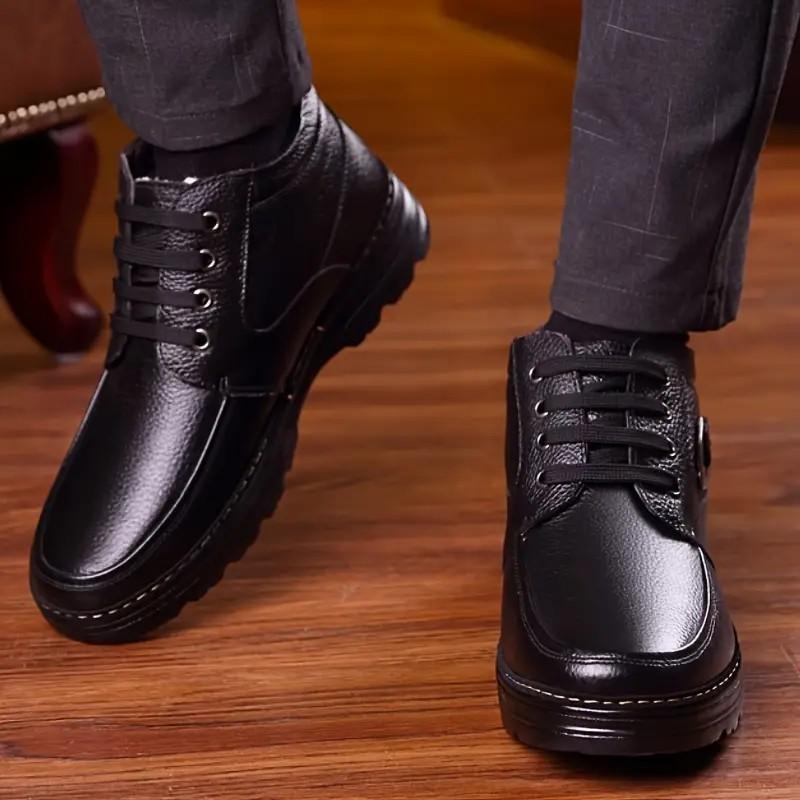 Men Snow Boots Fashion Thick Warm Suede Shoes Leather Surface Business Shoes for Men High Cut Anti Slip Comfortable Casual Shoes