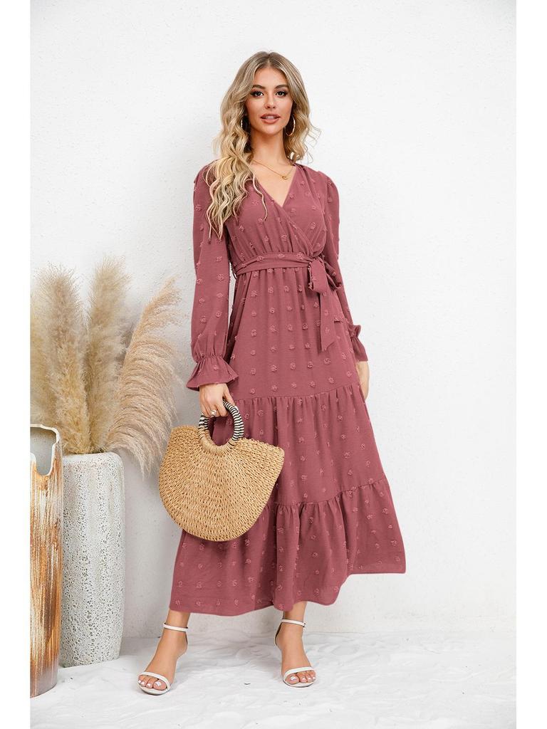 Women's Solid Color Big Swing Casual Long Dress for Autumn/Winter 2023
