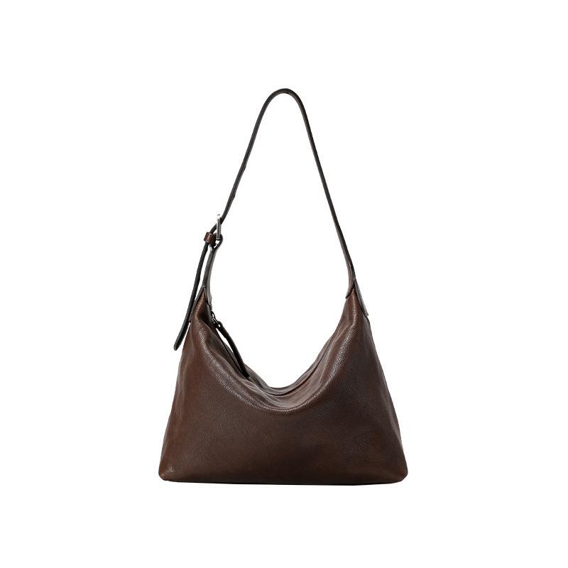 Top-layer cowhide commuter bag, casual and versatile single-shoulder genuine leather dumpling bag for women