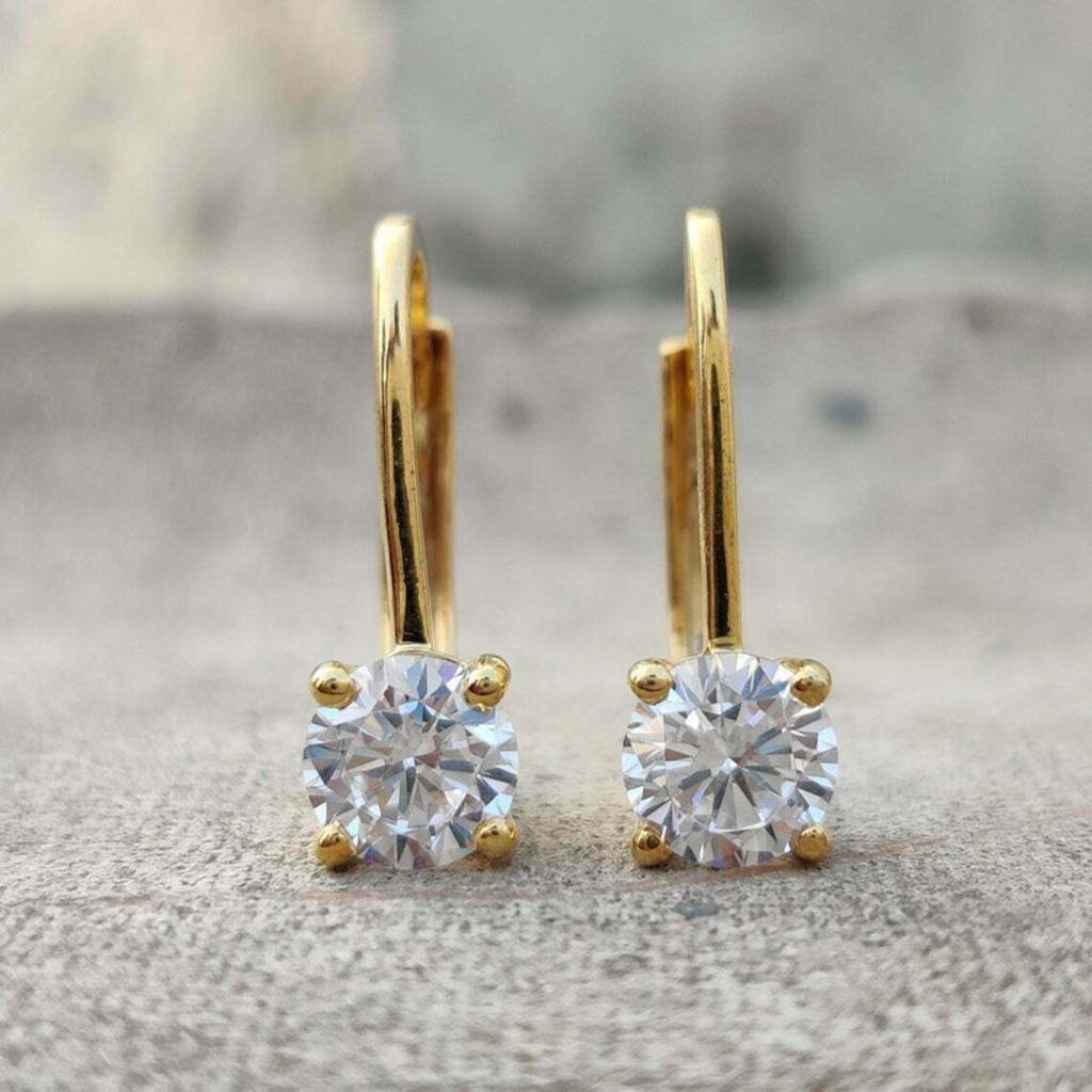 Round Cut Solitaire Huggie Hoop Earrings for Women Elegant Gold Tone U Shaped Earrings Fashion Daily Party Jewelry
