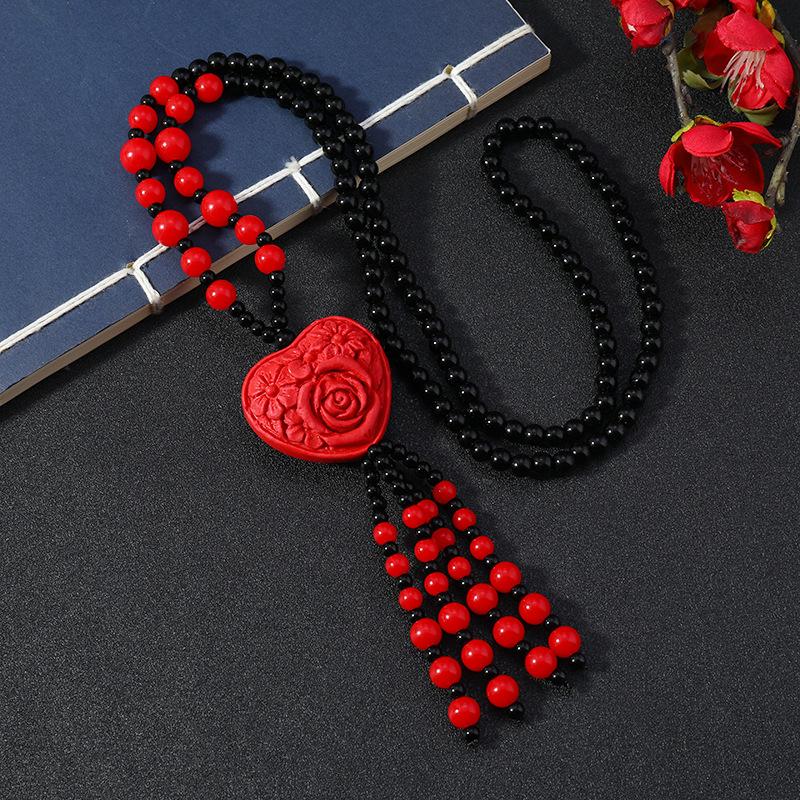 Retro Medium Red Cinnabar Sweater Chain Natal Long Necklace Pixiu Pendant Pendant Accessories Women
