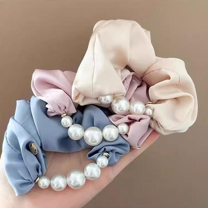Elegant Pearls Large Scrunchie Hair Band For Women Sweet Hair Ornament Elastics Ponytail Holders Hair Tie Hair Accessories