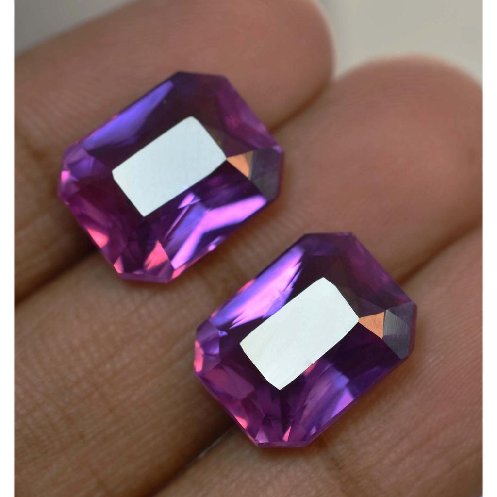 Natural TANZANITE Purple Pink EMERALD Cut CERTIFIED 16.13 Ct Loose Gemstone Pair Z-12098