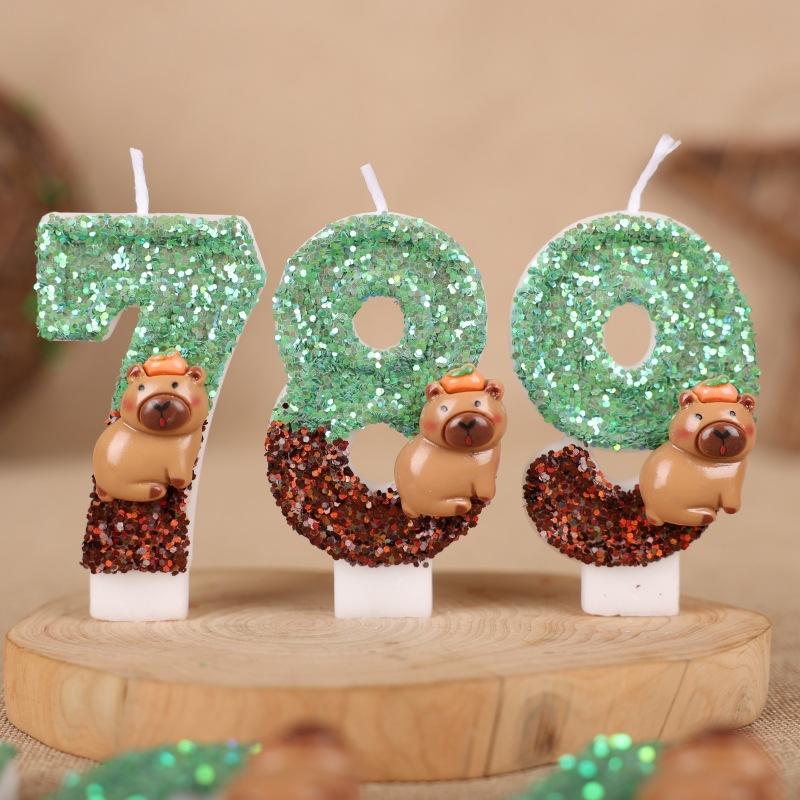 Cartoon Kapibara Numbers Birthday Candles Cake Decoration Party Holiday One Year Old Handmade Candles 0-9