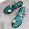 Aphixta Wedges Sandals Women Rhinestones Female Flip Flops Summer Modis Leather Crystal Slippers Ladies Babouche Bling Shoes