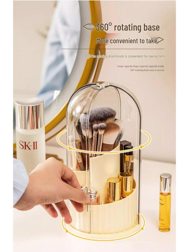 Rotating Transparent Makeup Brush & Lipstick Organizer with Dustproof Design