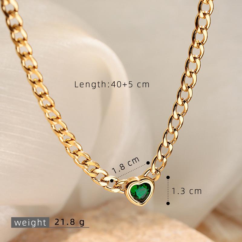 Women's Luxury Emerald Zircon Pendant Necklace, Stainless Steel Clavicle Chain