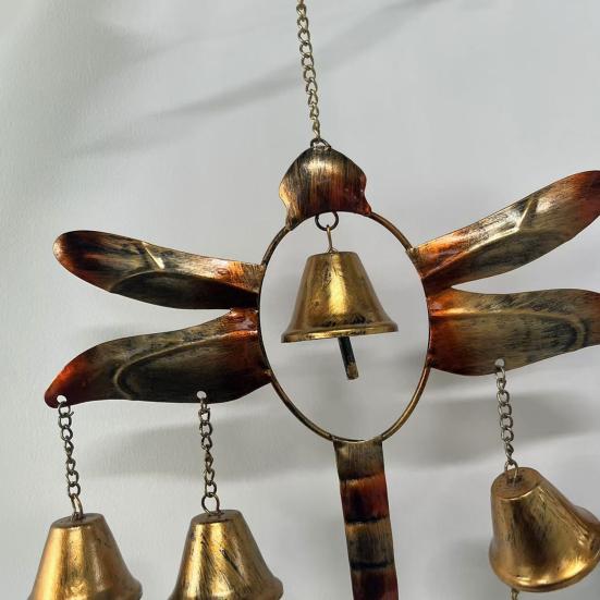 Dragonfly Wind Chime with 8 Brass Bells Weather-resistant Vintage Outdoor Garden Yard Patio Hanging Metal Wind Bell Decoration