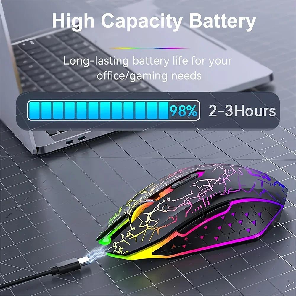 RGB Bluetooth 5.2 Mouse 2.4G Wireless Mouse 6 Buttons Dual-Mode Gaming Mouse Rechargeable Silent Mouse For MacBook Tablet Laptop