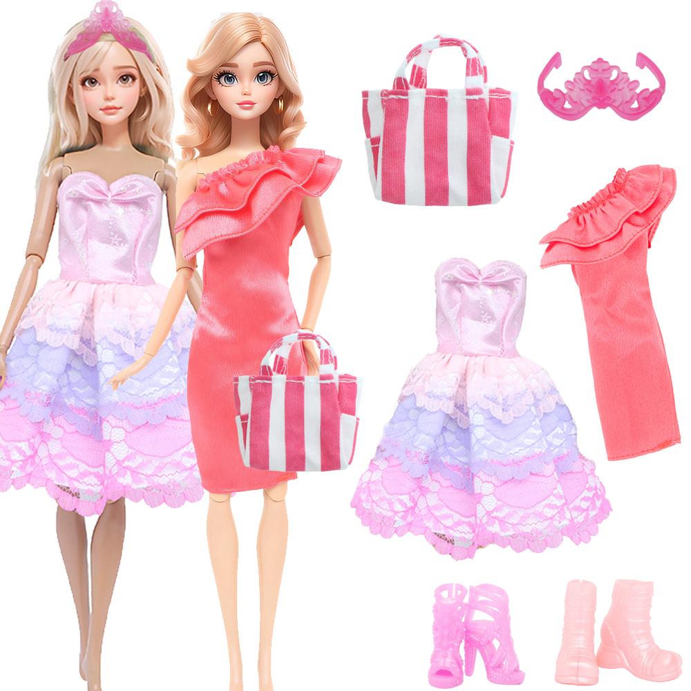 Pink Series Doll Clothes for 30cm Doll Princess Dress Outfits Shoes Necklace Bags Kids Accssories Toy Christmas Birthday Gift
