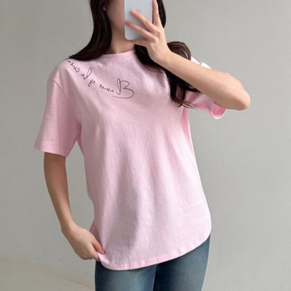 New Arrivals Open Run KiTsch HearT LeTTering Round Neck PasTel Slim FiT Basic T