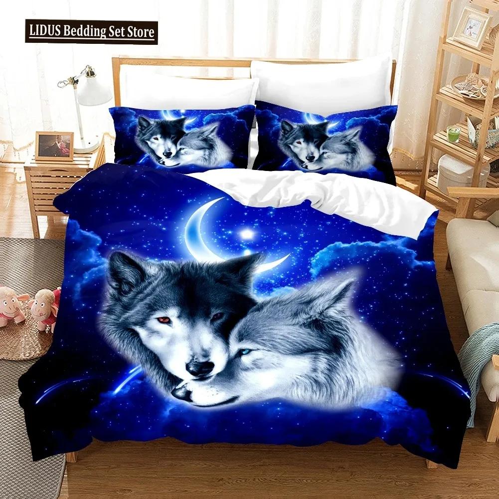 Comforter 3D Wolf Print Wild Animals Bedding Set Luxury Modern Gift Wolf Bedding Set Comforter Full King Size 3Pcs