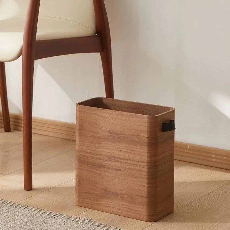 For Luxus Einfache Vintage Leders Chnalle Mülleimer Papierkorb Nach  Wohnzimmer Mülleimer Holz Große Kapazität