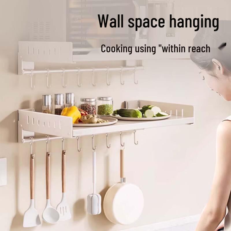 Stainless Steel Kitchen Storage Shelf with Hooks