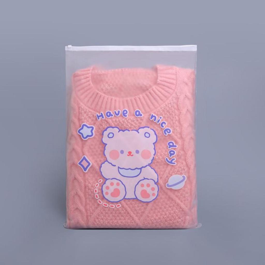 2pcs Clothing storage bag Travel cartoon children transparent clothing zipper bag cute thickened frosted bag underwear pouch