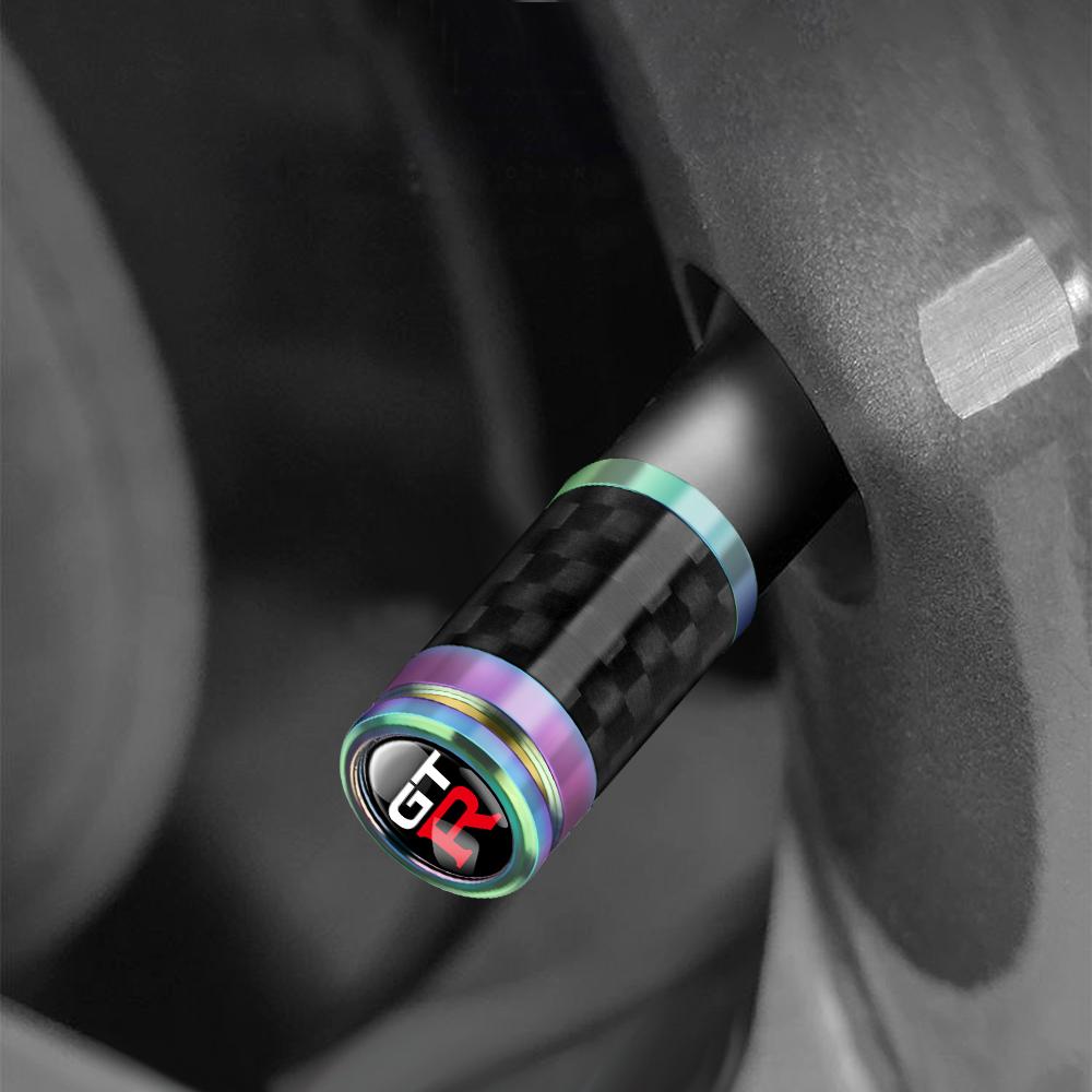ARE4 4Pcs Car Metal Carbon Fiber Wheel Tire Valve Tyre Dust Caps Badge For Nissan GTR Nismo X-trail Qashqai Leaf Note Juke Sentra