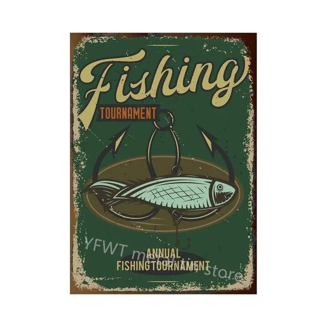 Vintage Fishing Rules Metal Tin Sign  Retro Wall Decor Plate for Farmhouse Cabin or Man Cave  Rustic Fishing Poster Plaque an