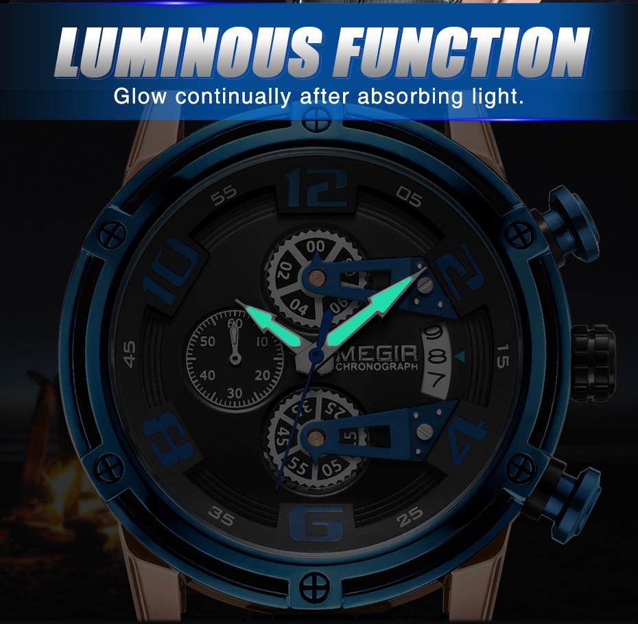 Megir Ceas Cronograf Sport Bărbați Curea Piele Ceasuri Cuarț Creative Ceas Bărbați Ceas de Mână Militar