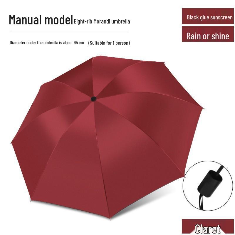 8-Rib Automatic Black Glue Umbrella: UV-Blocking, Rain or Sun Protection, Three-Fold Design