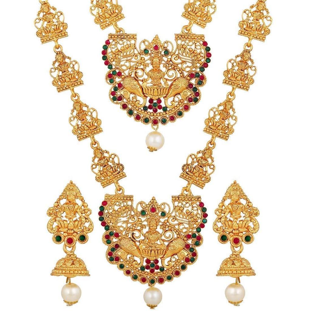 Mode 18k Guldpläterad Senaste Lång Kort Kombination Traditionell Tempel Halsband Smyckesset för Kvinnor