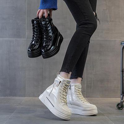 Winter Genuine Leather Shoes Women Snow Boots Waterproof Warm Cotton Shoes for Cold Winter Ladies Ankle Boots Non-slip Height Increasing 9cm