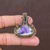 Pendentif Pierre Précieuse Améthyste Sauge Naturelle Fait Main Fil de Cuivre Enroulé 1,85" Z2k09
