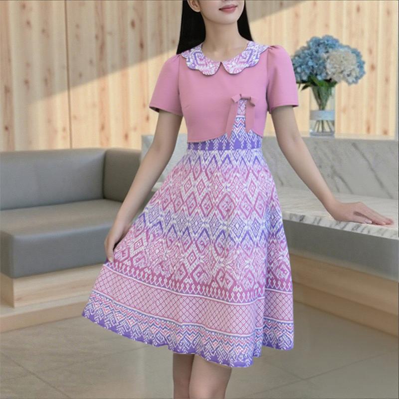 

ZANZEA Women Splice Doll Collar Casual Short Sleeve Print Dress S