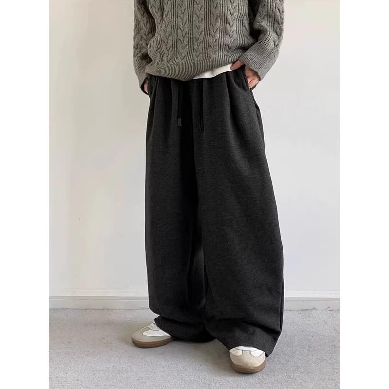 

Unisex Japanese Retro Drawstring Wide-Leg Pants - Spring/Autumn Casual Versatile Style XL чёрный