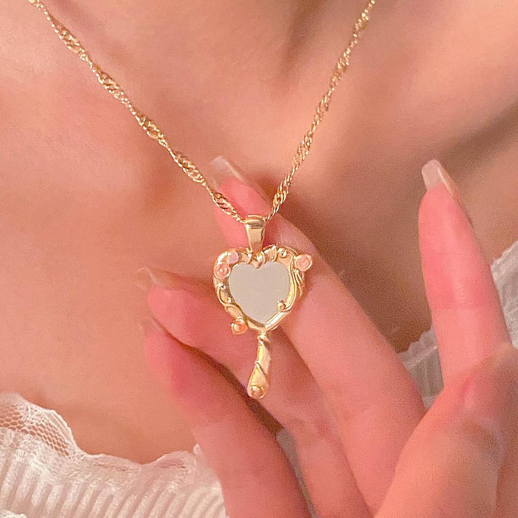 Vintage Magic Mirror Pendant Necklace Long Chain for Women Princess Choker Clavicle Chain Wedding Party Jewelry Birthday