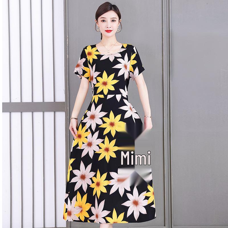 2023 Plus Size Floral Summer Cotton Dress for Middle-Aged Women