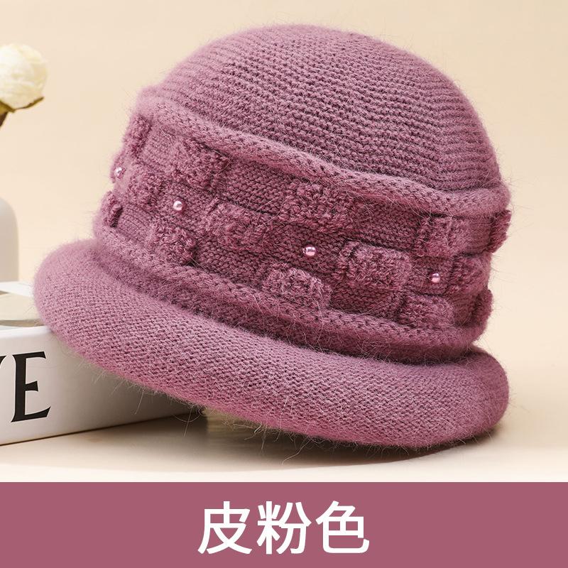 Middle aged mother grandma winter hat ladies fleece warm old lady rabbit fur knitted wool hat thickened