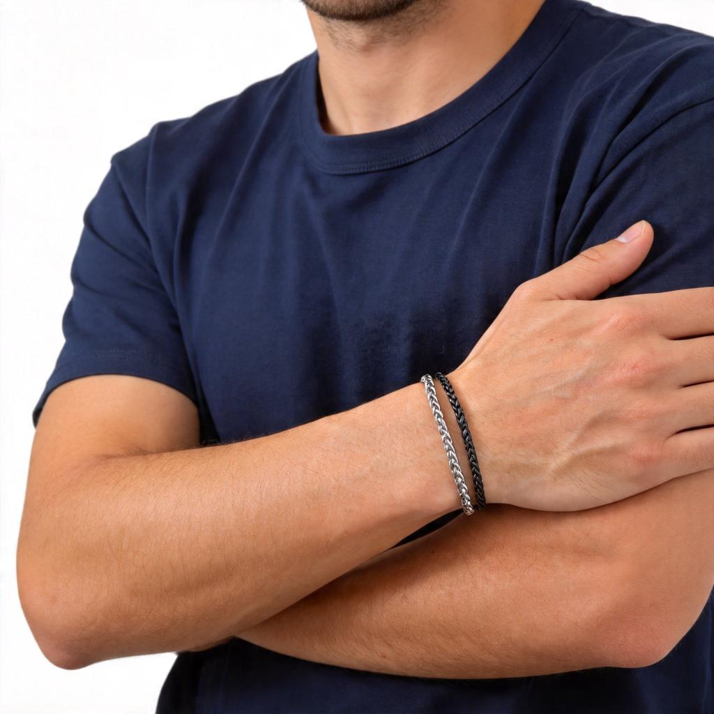 New Black Silver Color Men's Chain Bracelets,Stainless Steel Wheat Chain Wristband,Hip Hop Vintage Jewelry Gift for Him
