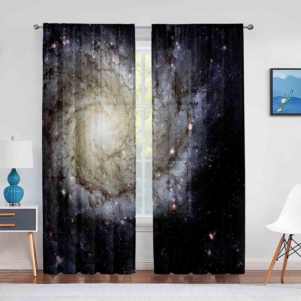 Sternenhimmel-Weltraum-Vorhang mit transparentem Voile, Galaxie-Universum, transparenter Chiffon-Tüll-Fenstervorhang für Wohnzimmer- und Schlafzimmer-Dekoration
