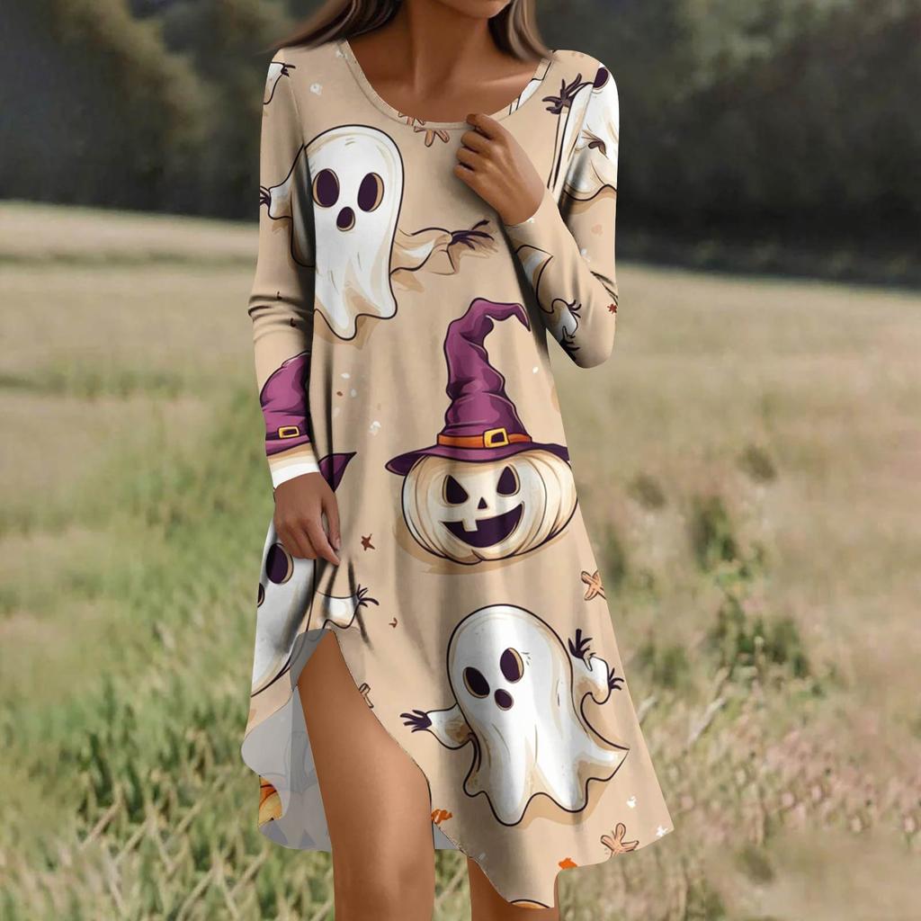 Long  Sleeve Dress For Women Casual Loose Fit Print Dress With Pockets