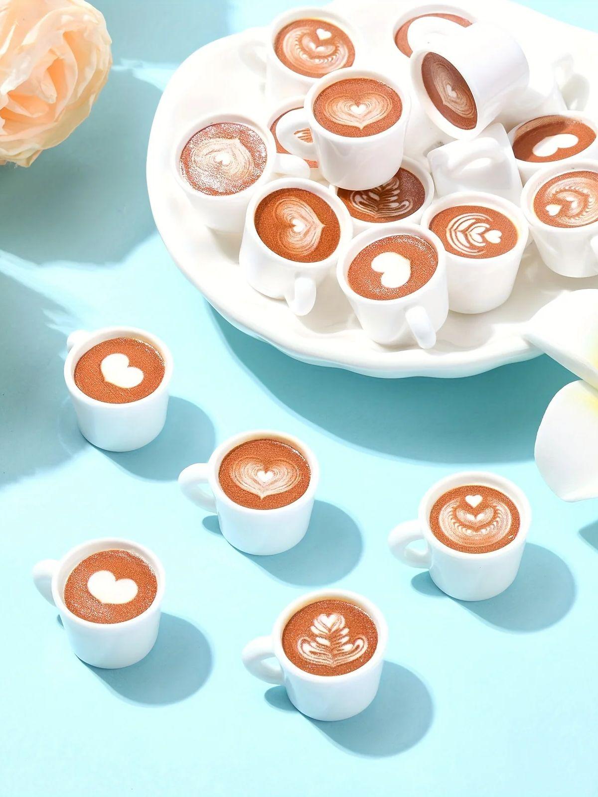 

10/20/30 pieces miniature coffee cup charms with latte art design for DIY jewelry making and handmade resin pendant decorations 10pcs білий