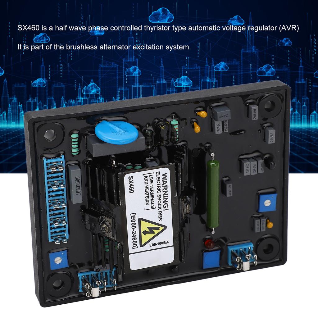 Voltage regulator for brushless generator with single phase automatic voltage regulator, 95-132V, 190-264VAC for easy installation and good workmanshi